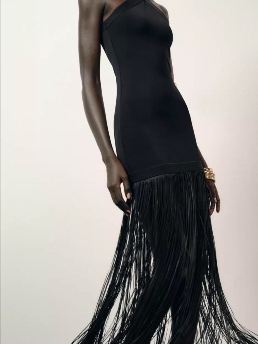 Zara Black Cross-Back Fringe Midi Dress - Picture 5 of 5
